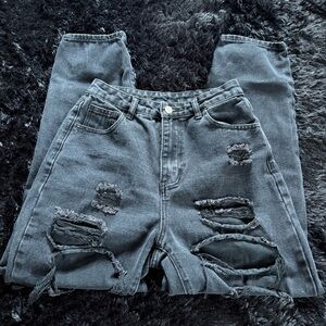 SHEIN High Rise Black Grunge Distressed Jeans Size S